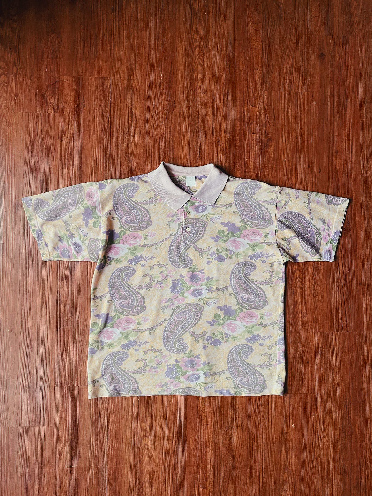 Vintage POLO Shirt / 古著淺粉變形蟲圖騰POLO衫