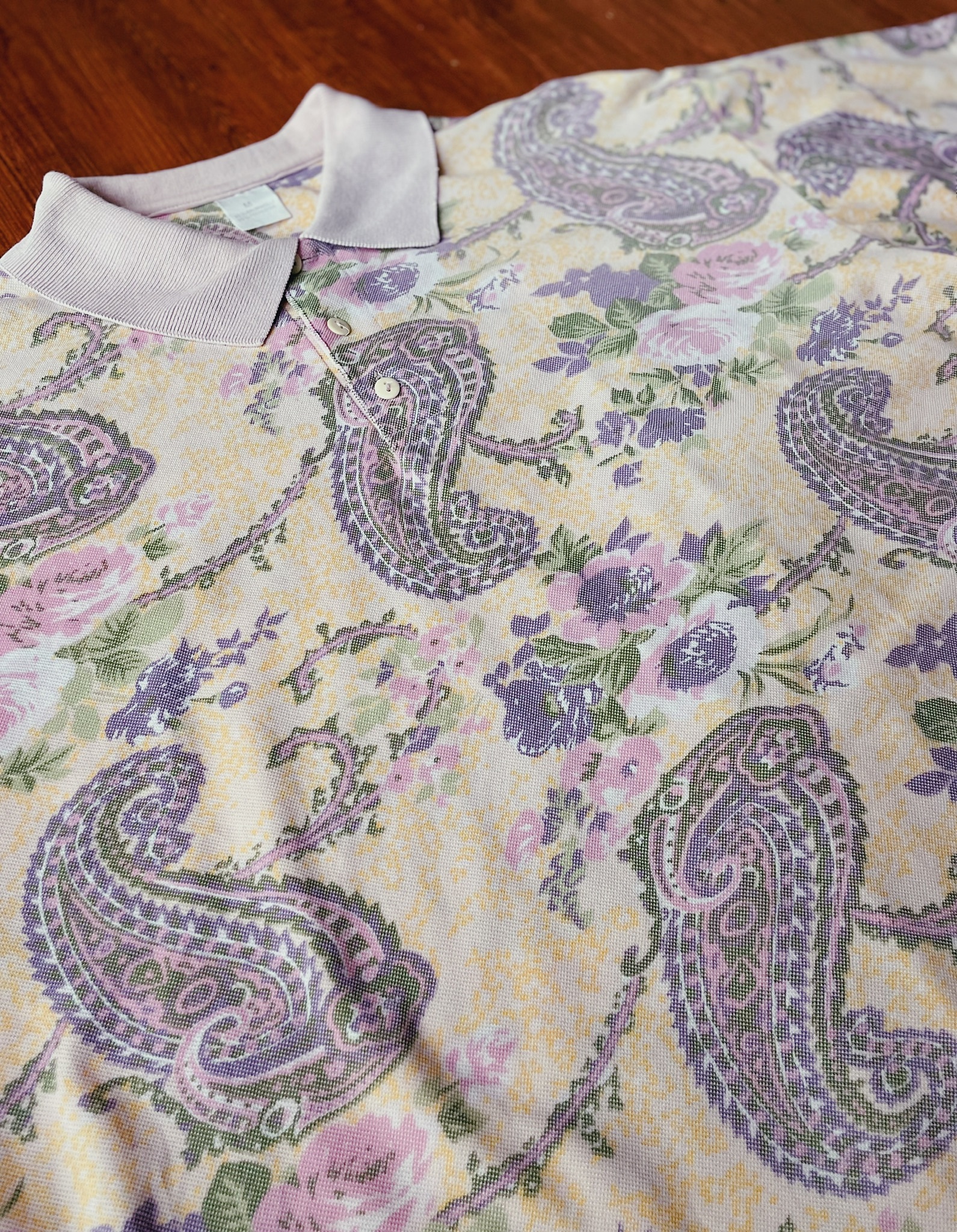 Vintage POLO Shirt / 古著淺粉變形蟲圖騰POLO衫