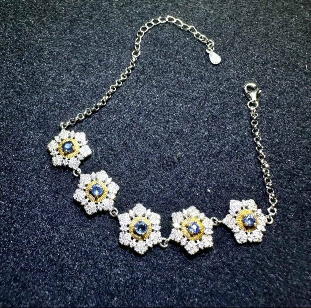 925銀手鍊 藍寶石心花開手鍊