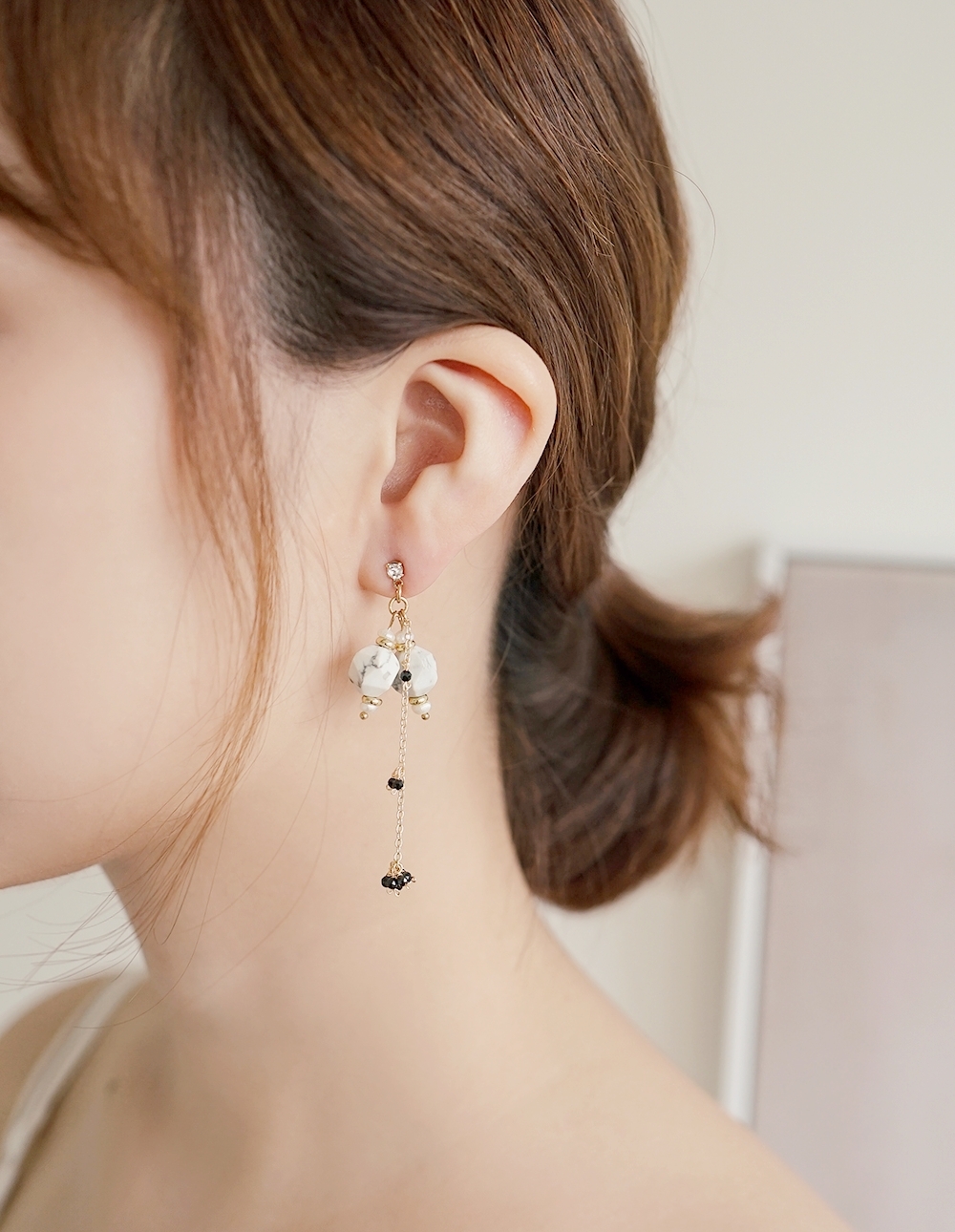 by mii✧松石切割細鍊耳飾✦白