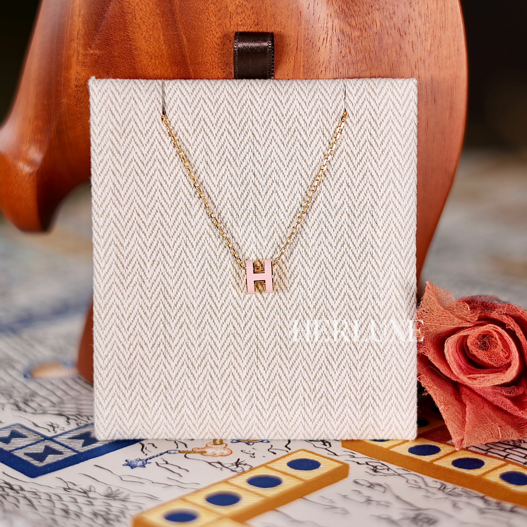 Mini pop H necklace 85 rose dragee CC