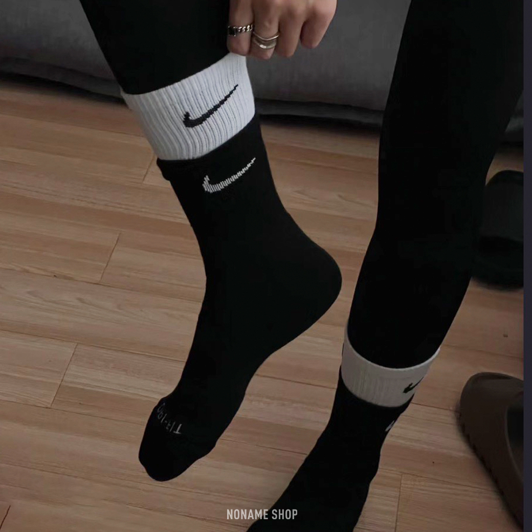 NIKE Everyday Plus 刺繡 小勾 雙層 長襪 中筒襪 襪子 黑白 (男/女同款)