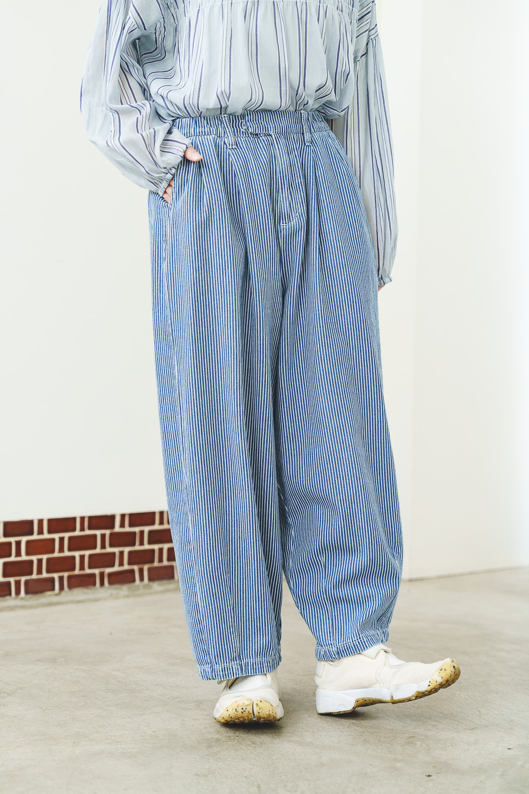 牛仔條紋寬褲(兩色-藍)