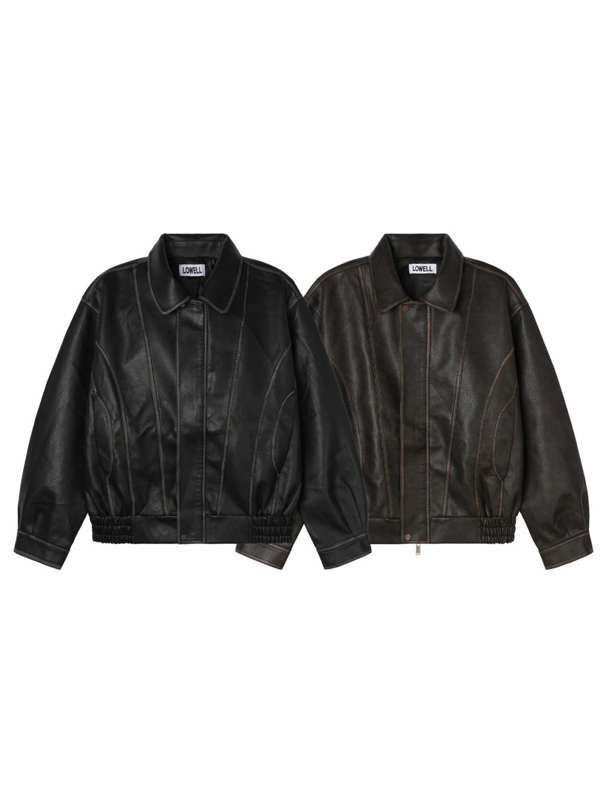 仿舊恤衫領合成皮褸 Lowell-010JK