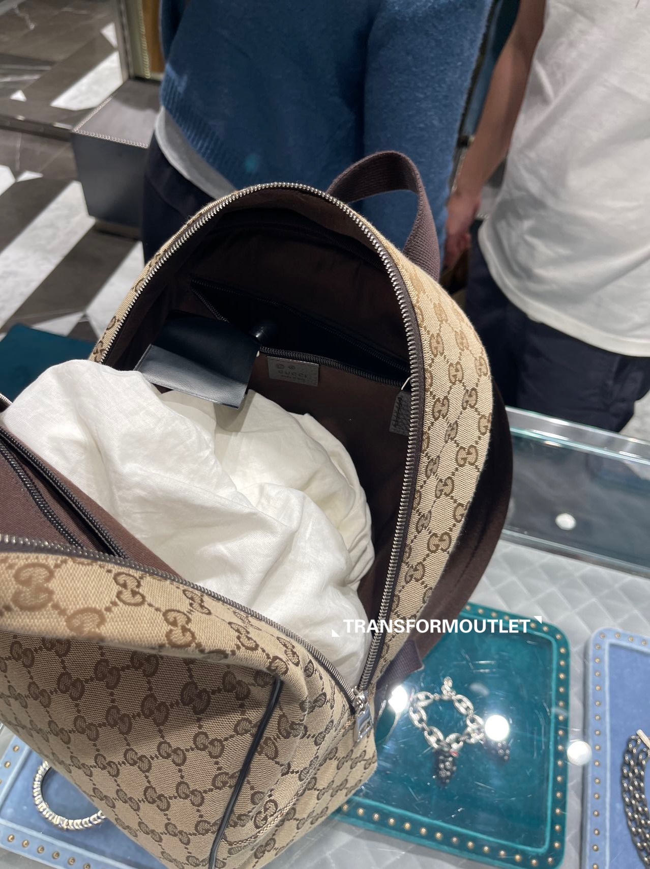 Gucci Bag-帆布經典GG印花雙肩包背包 - Beige