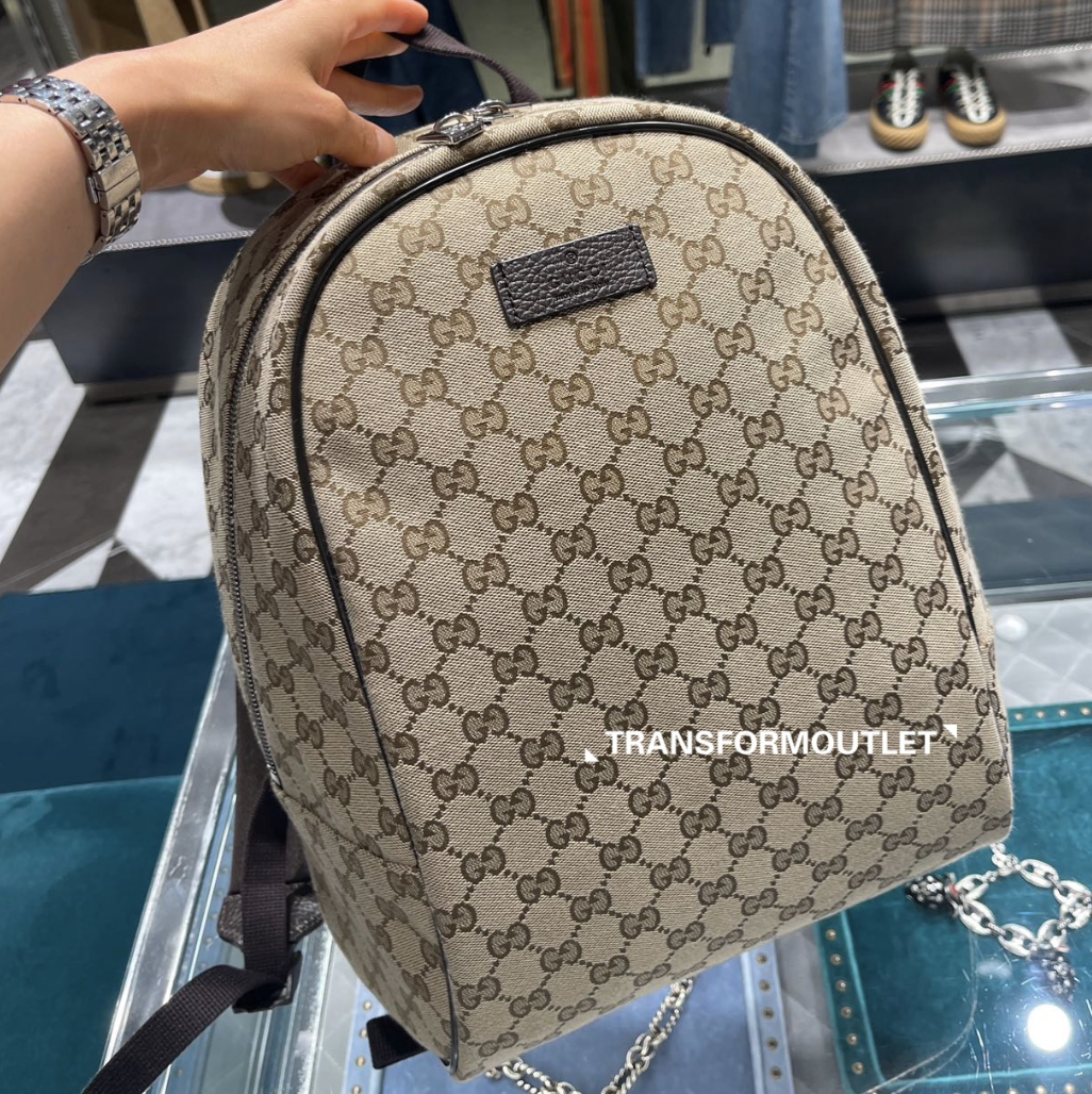 Gucci Bag-帆布經典GG印花雙肩包背包 - Beige