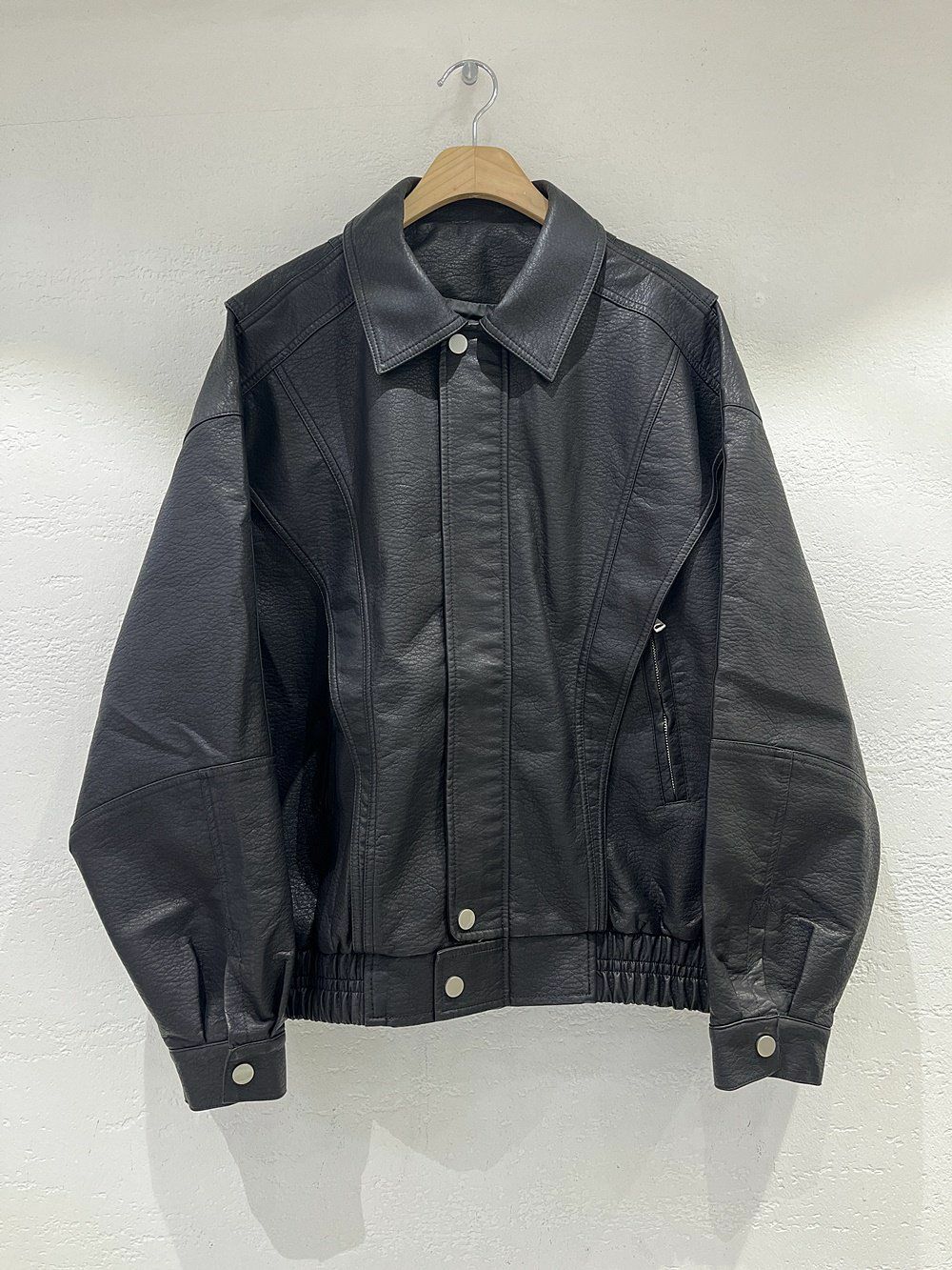 恤衫領淨色合成皮褸 10.GVTY-0040JK