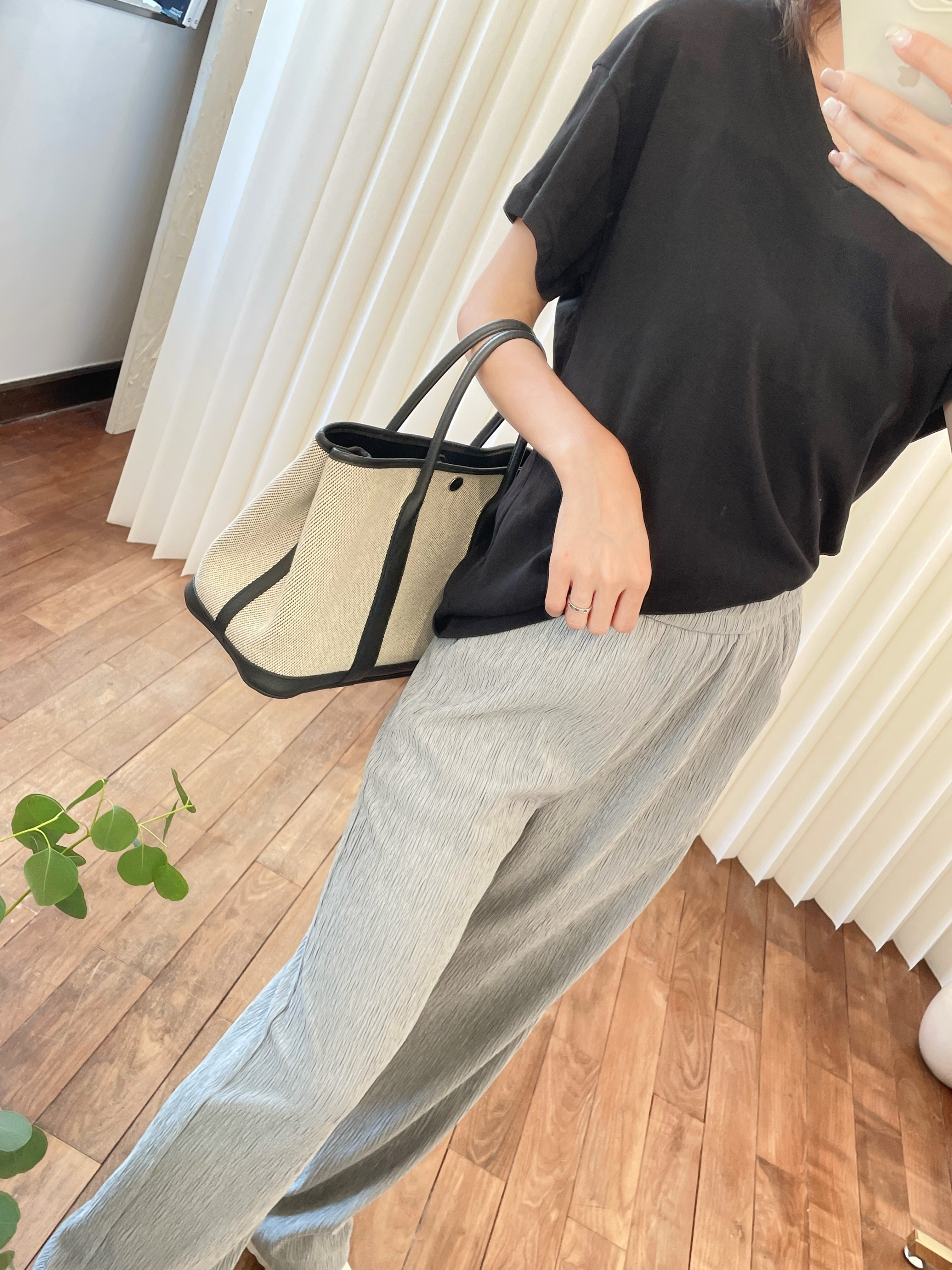 Texture Elastic Waist Blend Pants_PT239L13