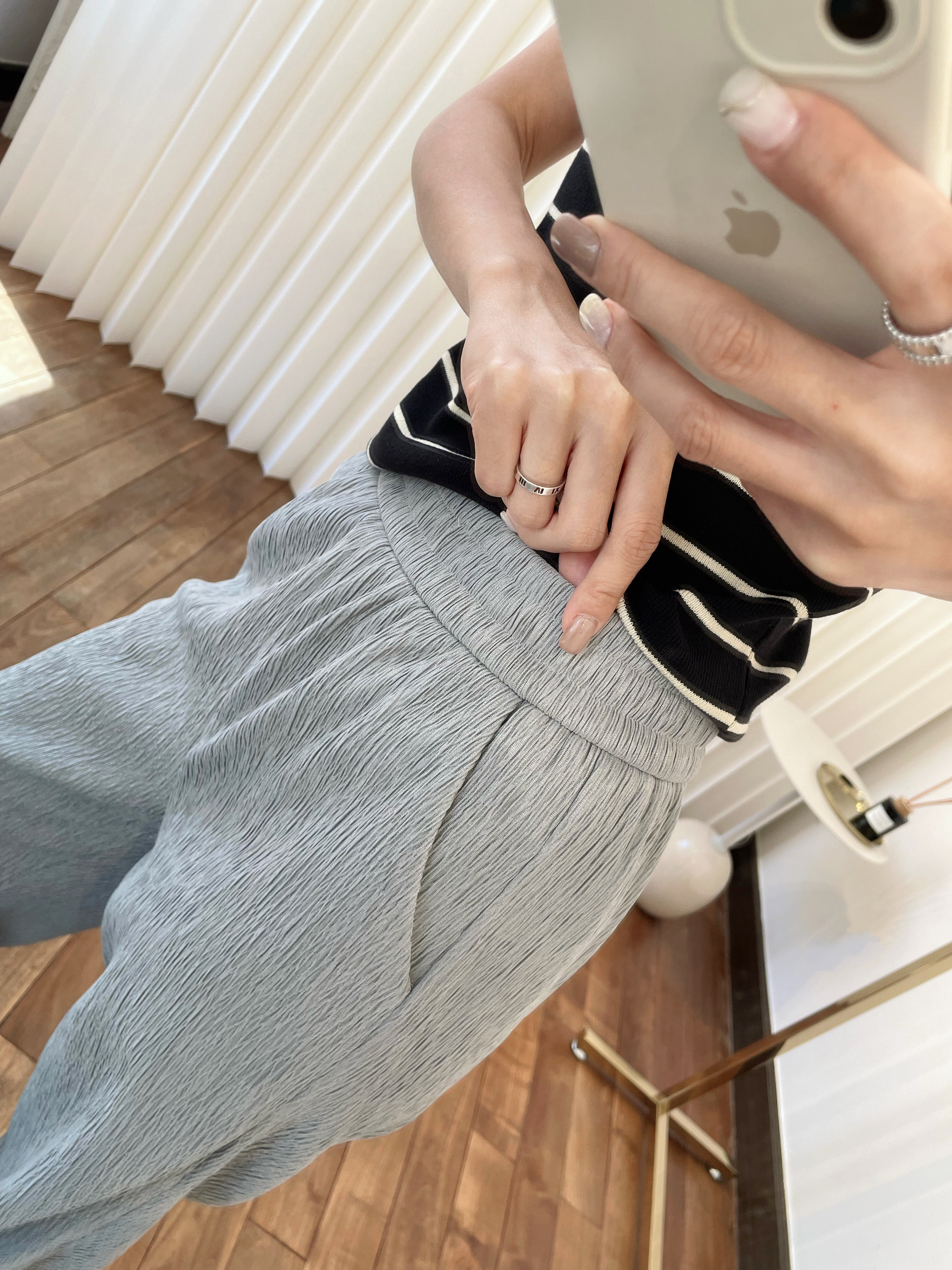 Texture Elastic Waist Blend Pants_PT239L13