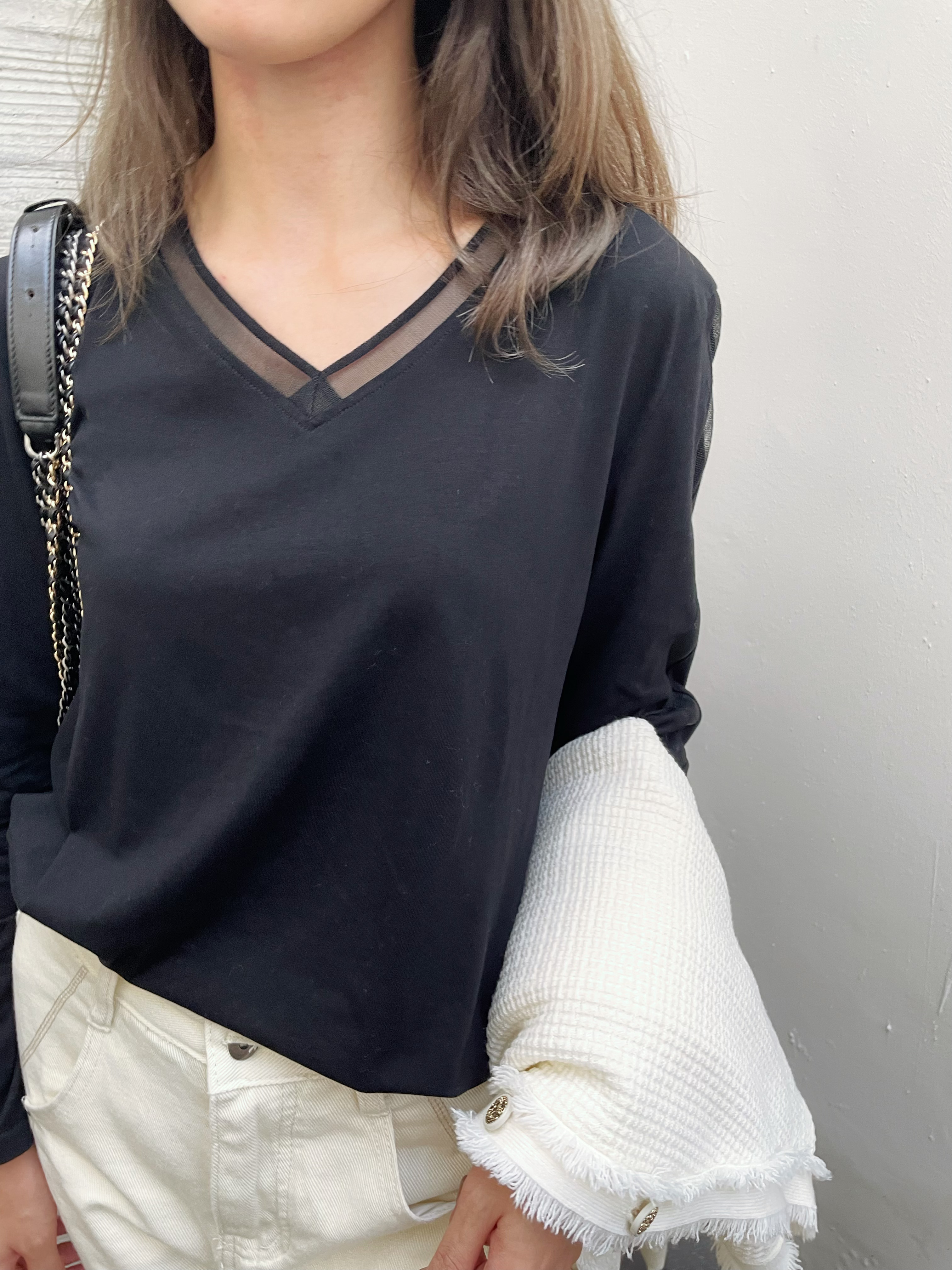 Mesh Trimmed Long Sleeve Top_TP229L11