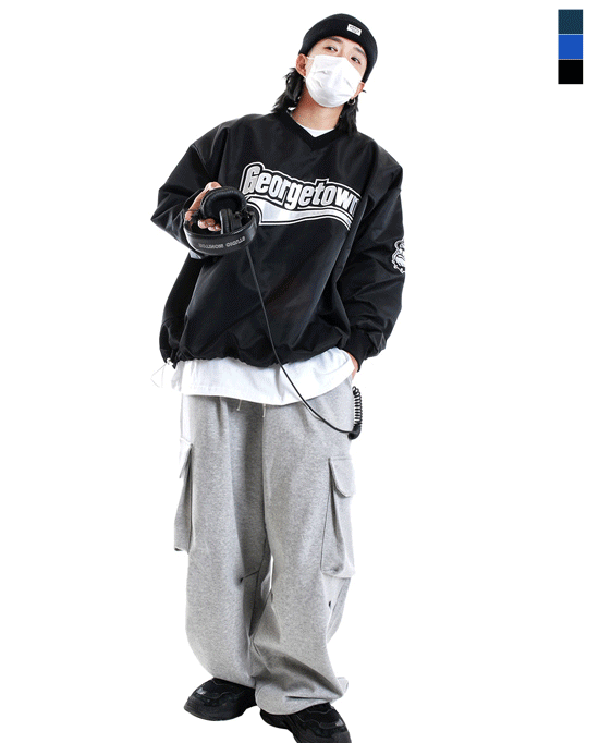 V領鬥犬寬版斜紋運動衫大學T