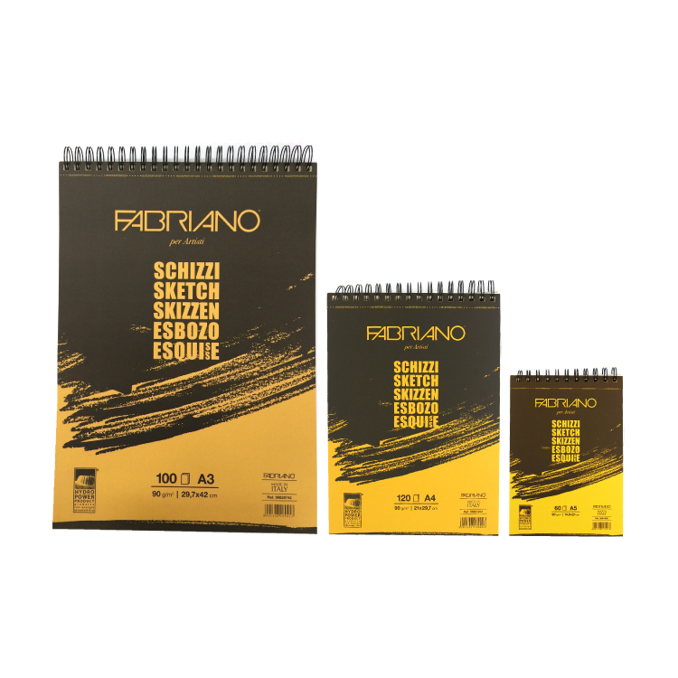 義大利 FABRIANO 法比亞諾 Shizz黃素描線圈本 90gms A4 A5 A3