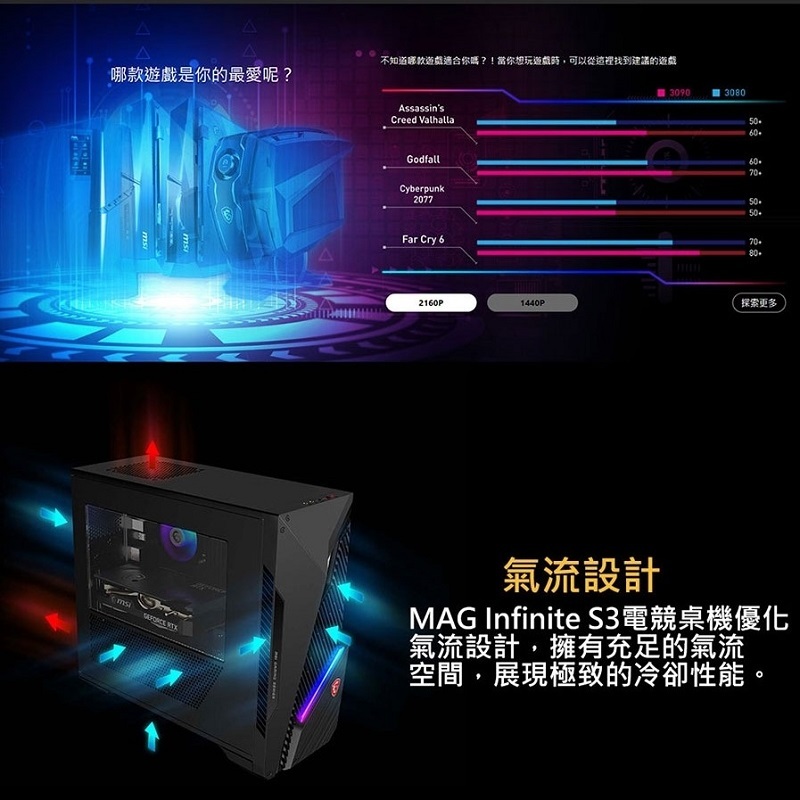 米特3C數位–MSI 微星 MAG Infinite S3 13-845TW i7-13700F/16G/GTX1650 電競桌機