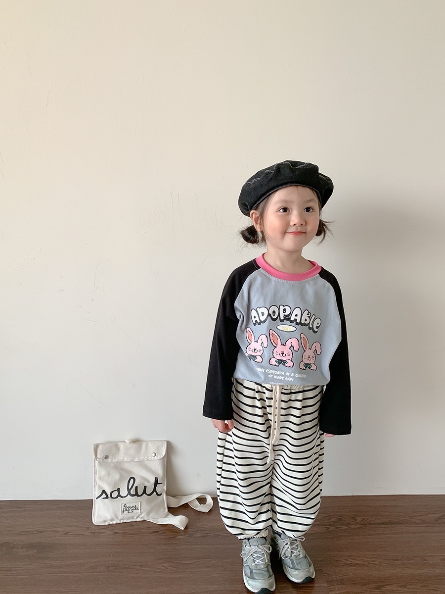 兔寶寶拼色上衣/條紋褲