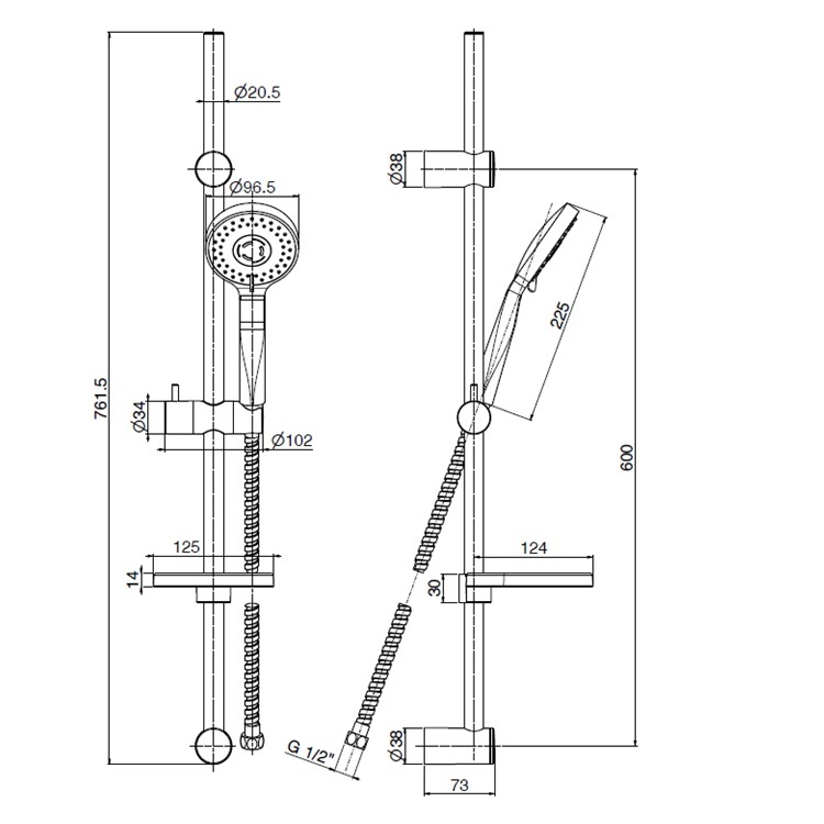 Fima Carlo Frattini F2297NCR Sliding Bar w/ hand shower w/ 1.5M Hose