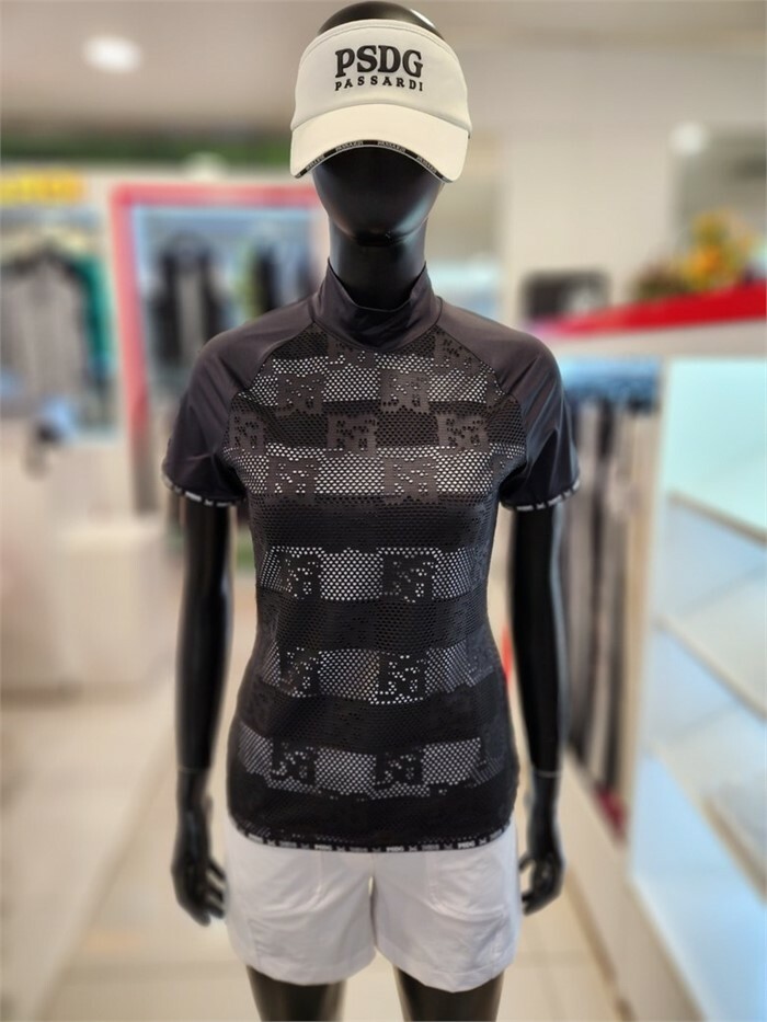 女 303M 韓國Passardi 高球品牌正品/春夏新款 時尚滿版大印花標誌網眼網布短袖T恤/高爾夫球衣