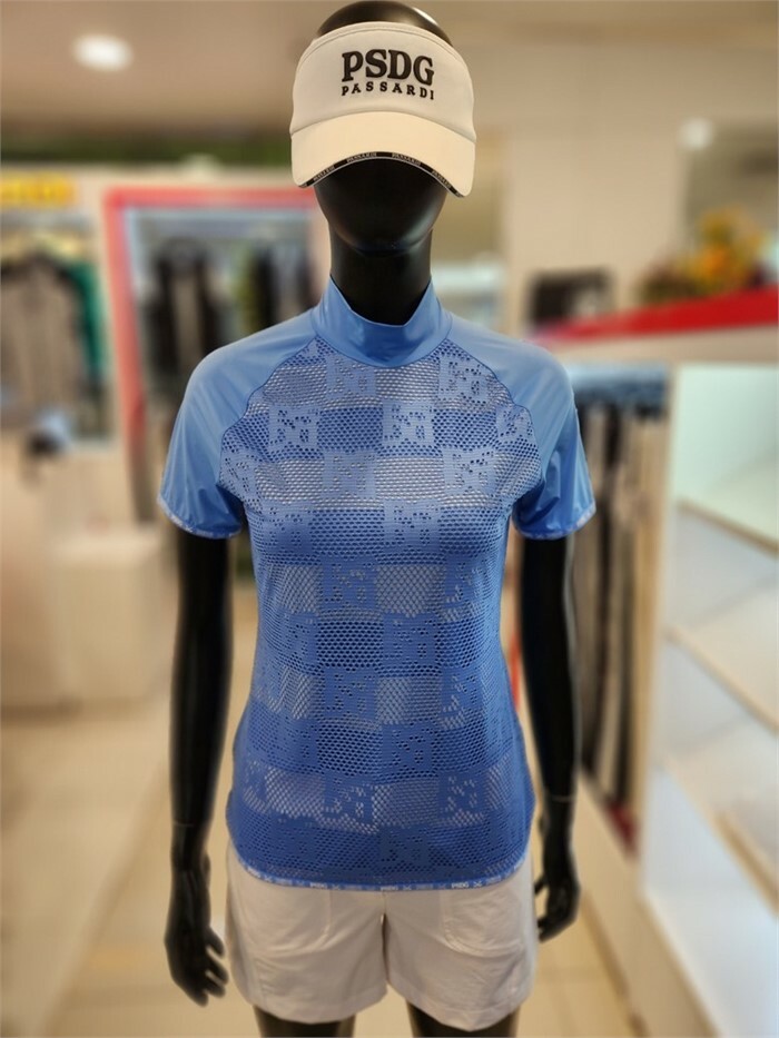 女 303M 韓國Passardi 高球品牌正品/春夏新款 時尚滿版大印花標誌網眼網布短袖T恤/高爾夫球衣