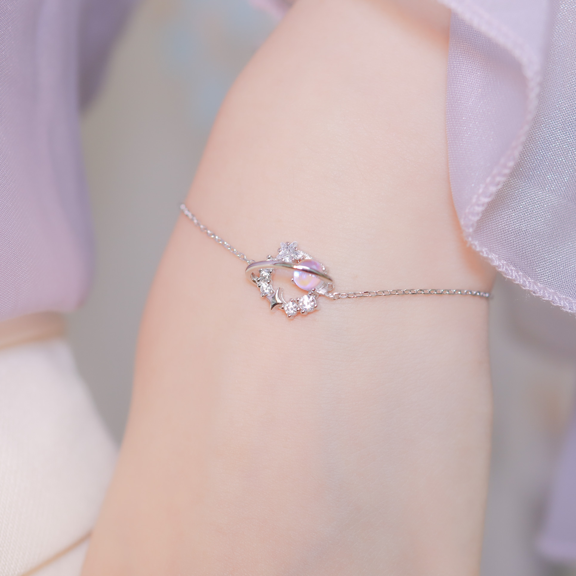 | 925 Silver・ White Gold | Secret Blue Planet Bracelet | BR0947 |