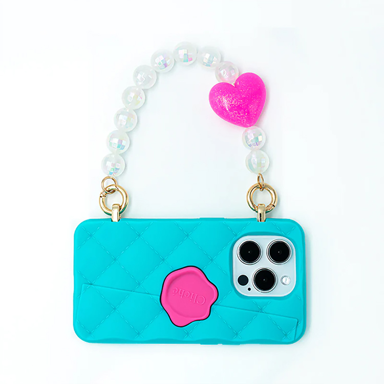 Candies iPhone 15 Pro - 愛心小香風晚宴包(湖水藍)