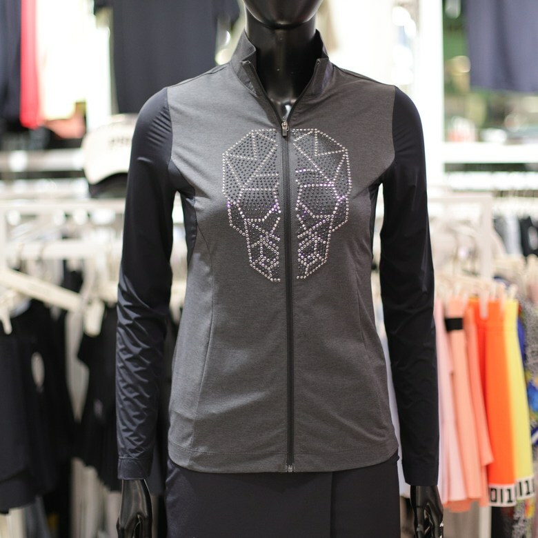 女 303M 韓國Passardi 高球品牌正品折扣/春秋款 時尚不退流行骷髏skull印花 長袖拉鍊外套/高爾夫球衣 雜誌熱銷款