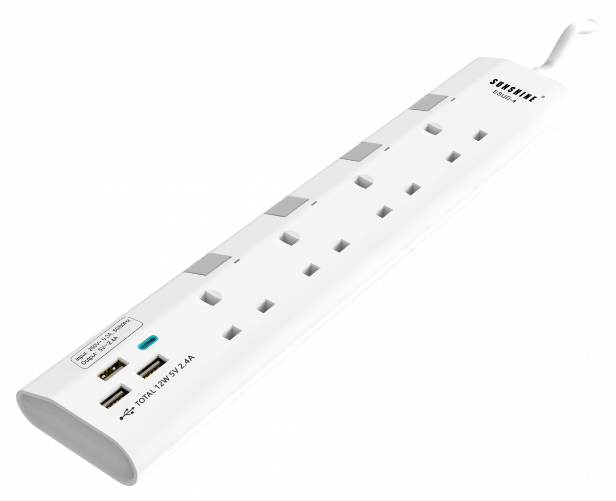 SUNSHINE 陽光 13A 4位獨立開關燈制安全防雷拖板 (連3米線) (ESD-4)