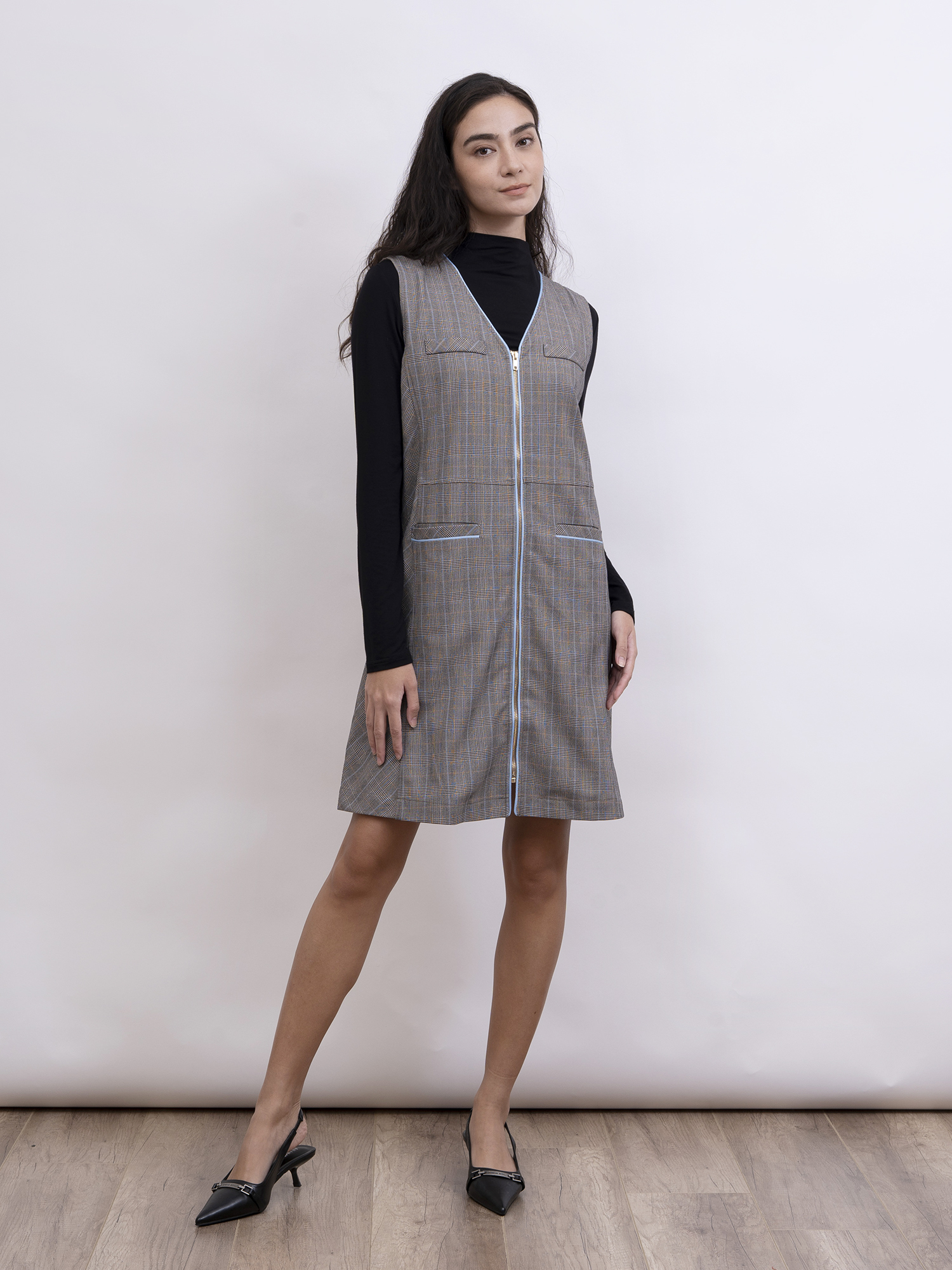 mi-tu 格仔背心連身裙