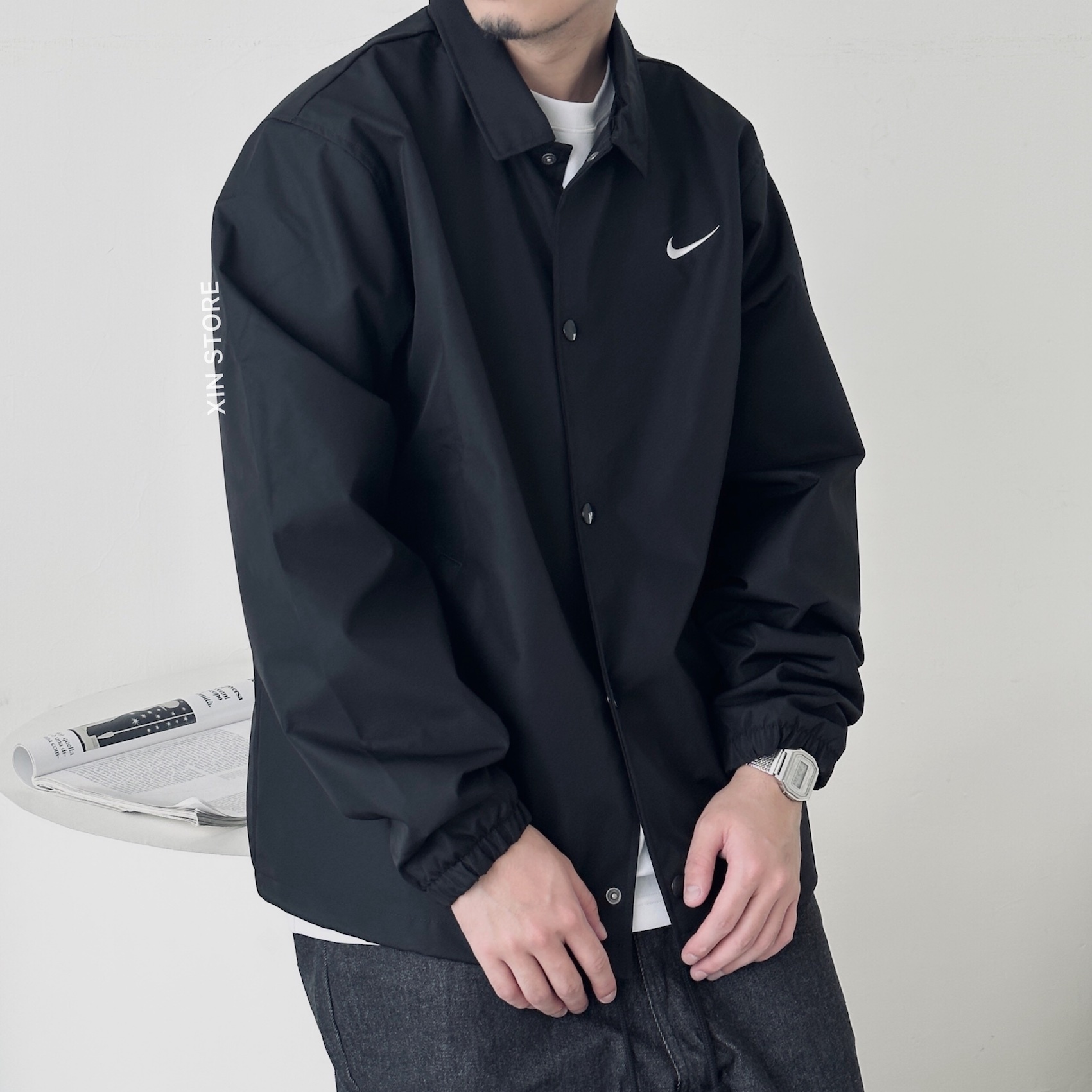 【現貨】Nike NSW 教練外套 夾克 抽繩 防風 防潑水 排扣 口袋 黑 深藍