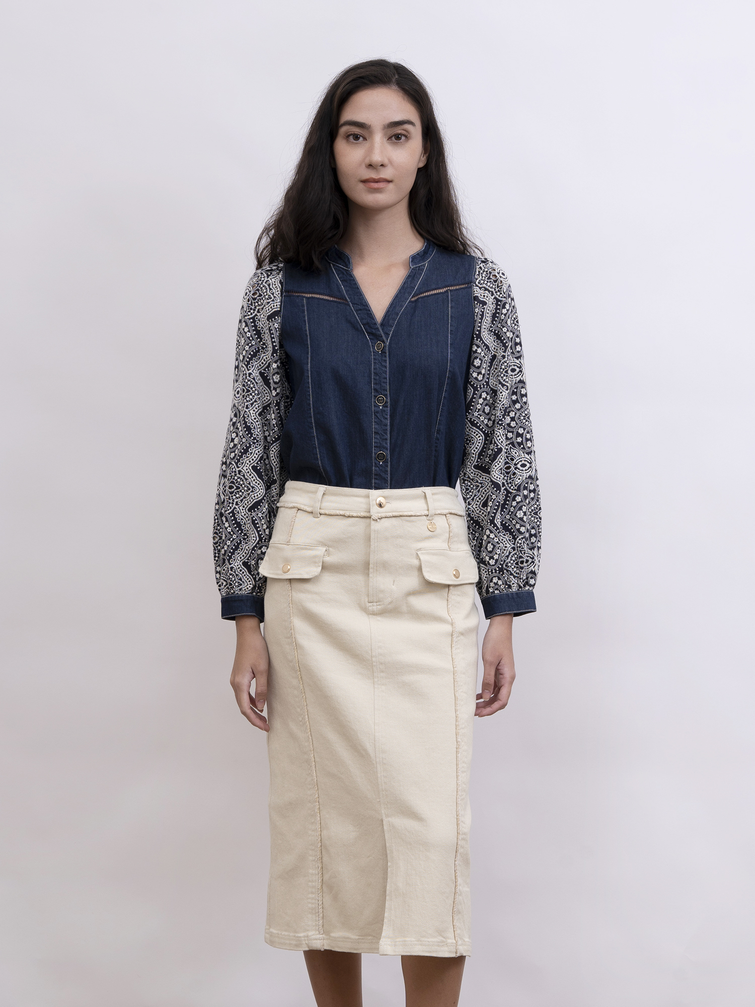 mi-tu 絲絨飾邊半身裙