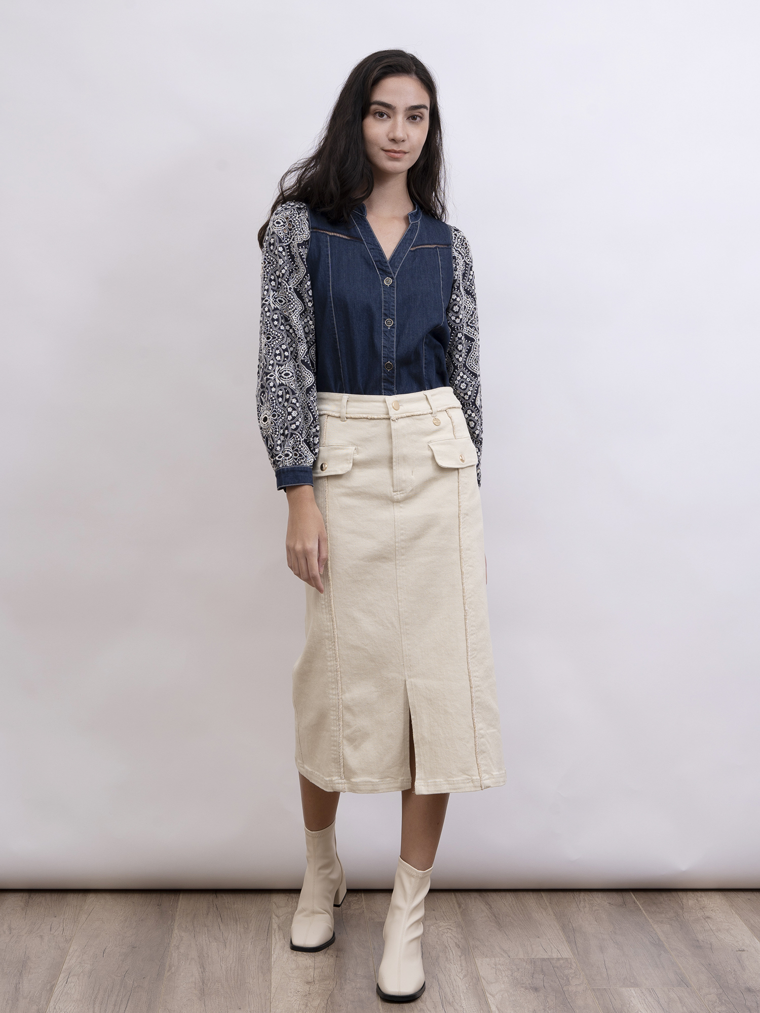 mi-tu 絲絨飾邊半身裙