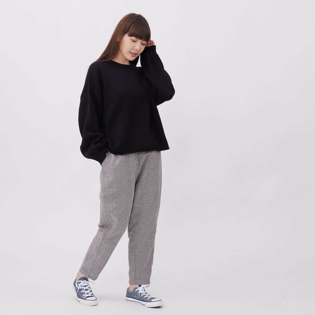 Matt口袋剪接後腰鬆緊低檔褲/灰棕