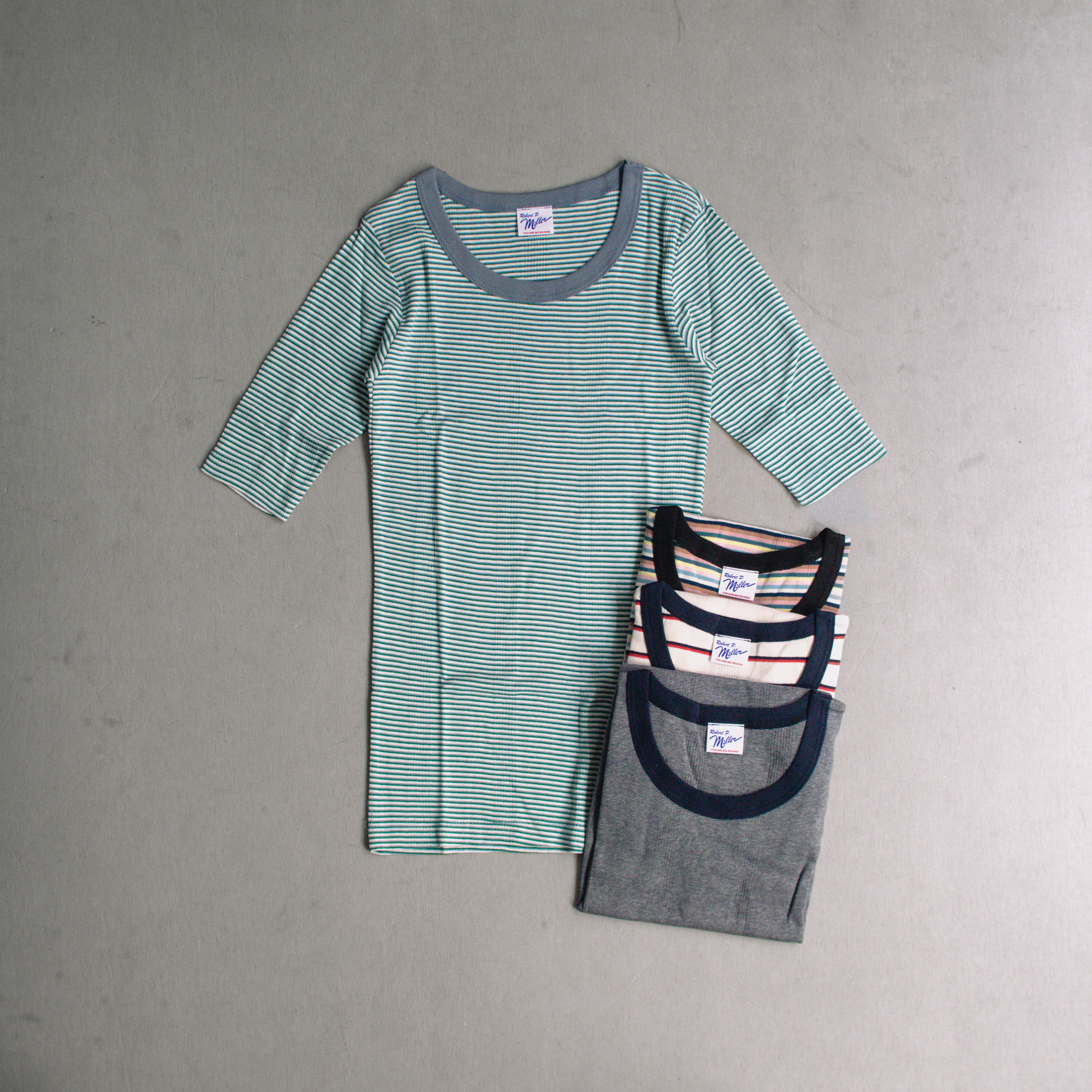 ROBERT P MILLER 822C RIBBED HS TEE 條紋 圓領 五分袖 短T