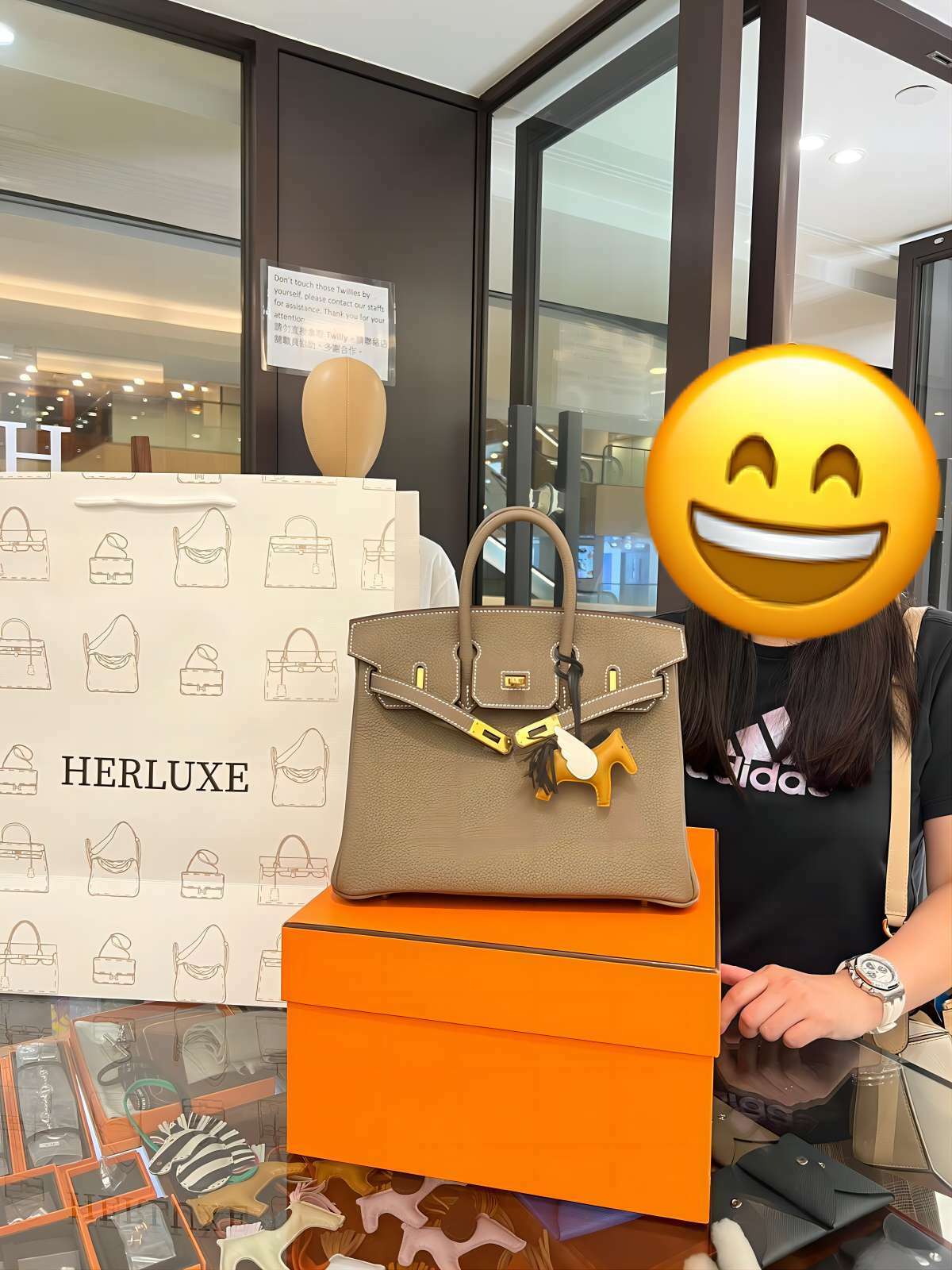 爽快靚靚來pick up B25大象金🐘🔑 配埋飛馬🐴 靚靚讚HERLUXE服務好👍🏻 線上客服信息回復快🥰 對實物都好滿意🥰 呢隻袋一返貨就很好受歡迎🤩 靚靚手速快🫰睇中就即刻拍板抱走🤗 之前幫襯我哋買咗constance mini鱷魚皮🐊 多謝你對HERLUXE 100%信任🏆 一直咁支持我哋❤️❤️