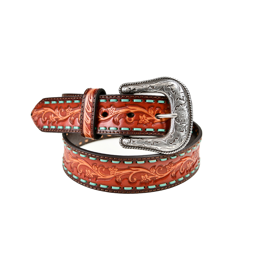 加州 潮牌 Ariat 湖水綠編繩雕花 真皮皮帶 - 快速出貨