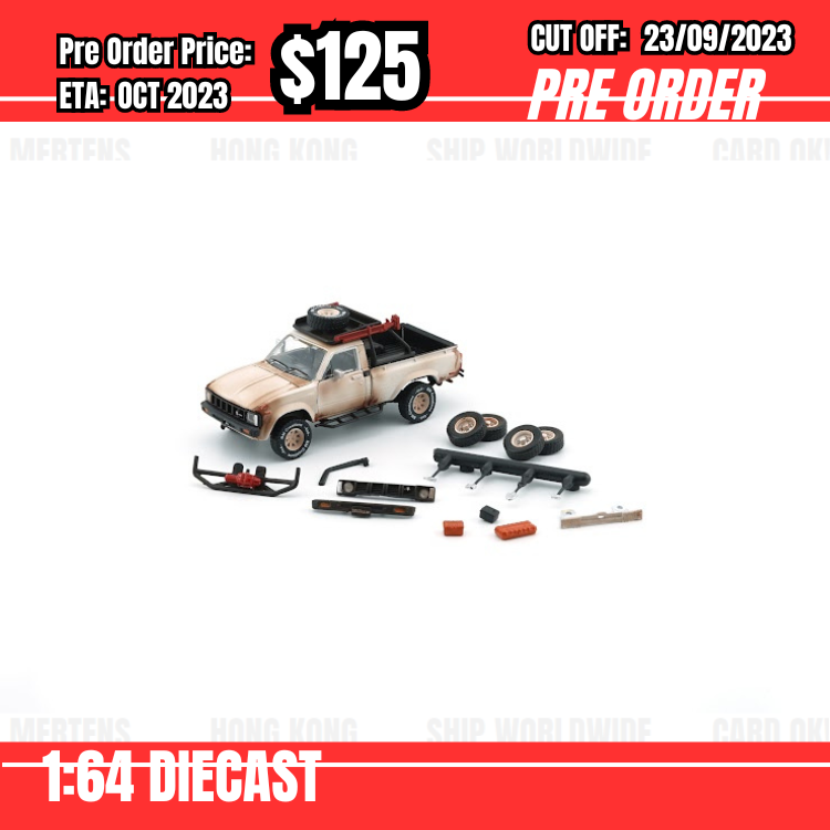 PO-$125 * BM Creations * 1:64 Toyota 1980 Hilux N60, N70 - Matte Rusting White w/Accessory (RHD) [OD19/09]