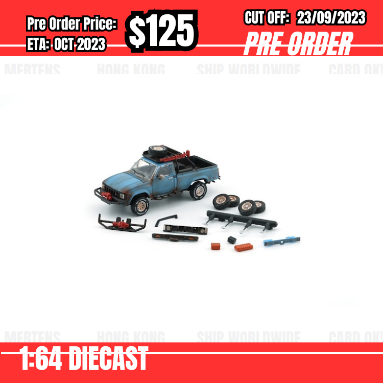 PO-$125 * BM Creations * 1:64 Toyota 1980 Hilux N60, N70 - Matte Rusting Blue w/Accessory (RHD) [OD19/09]