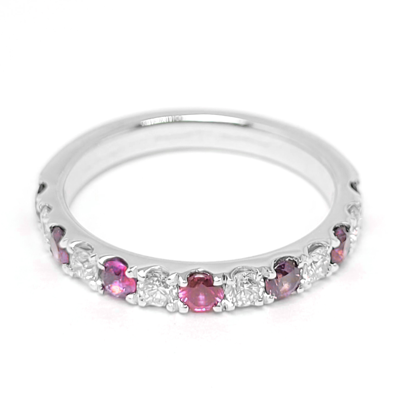 18K白金天然鑽石粉紅藍寶石排戒