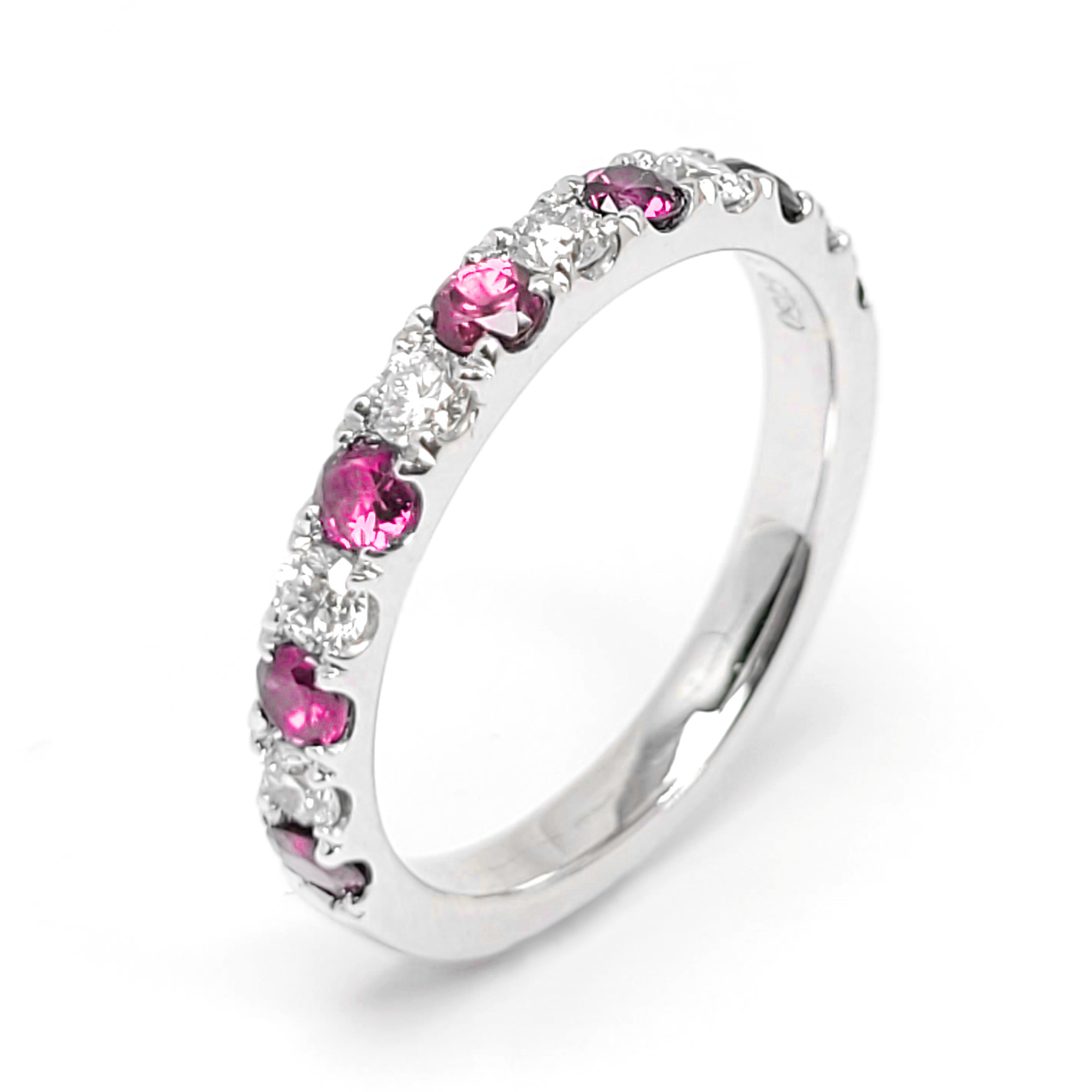 18K白金天然鑽石粉紅藍寶石排戒