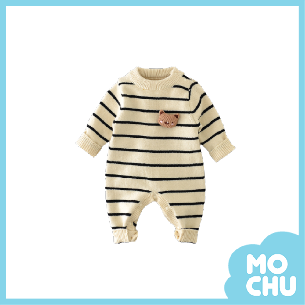 臉紅小熊橫條紋連身衣