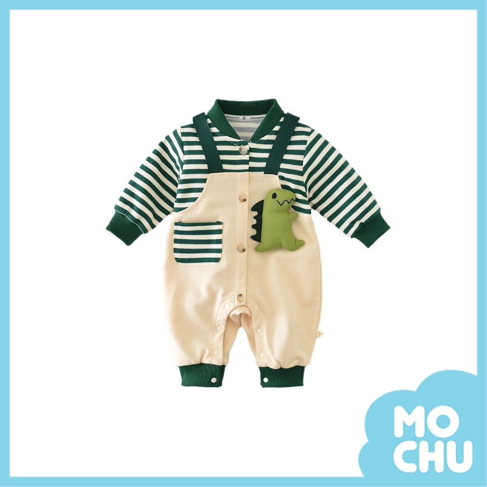 假兩件綠條紋恐龍連身衣