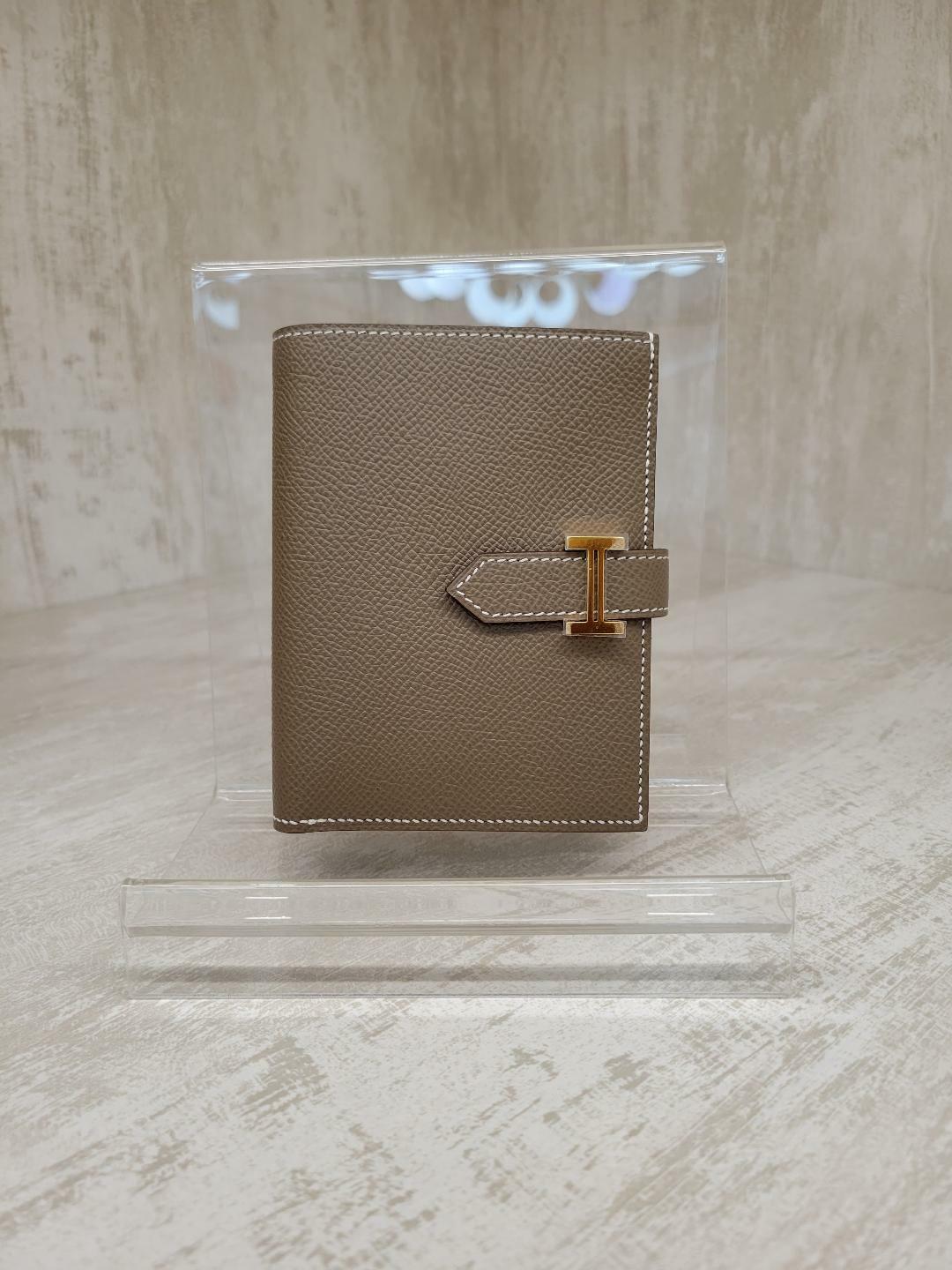 HERMES Bearn compact wallet Etoupe CC EPSOM 大象灰 金扣 短銀包