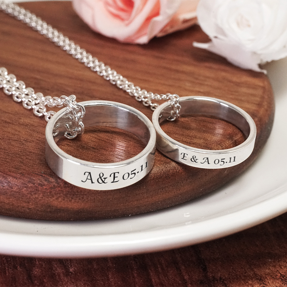 經典銀戒 情侶對戒 項鍊 【中版+寬版】 925純銀對戒 刻字訂製 情侶戒指 項鍊套組