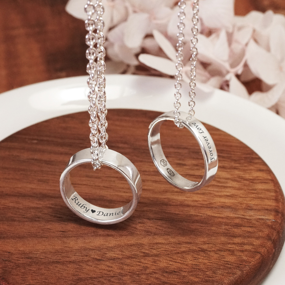 經典銀戒 情侶對戒 項鍊 【中版+寬版】 925純銀對戒 刻字訂製 情侶戒指 項鍊套組