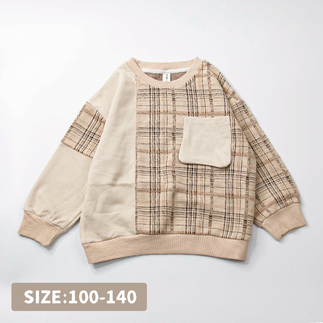 【H35056】日系格紋拼接設計上衣