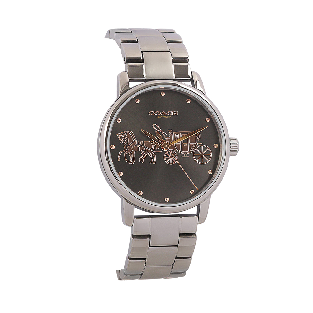 【COACH】玫瑰金馬車圖案大款女錶(灰色) 14502924