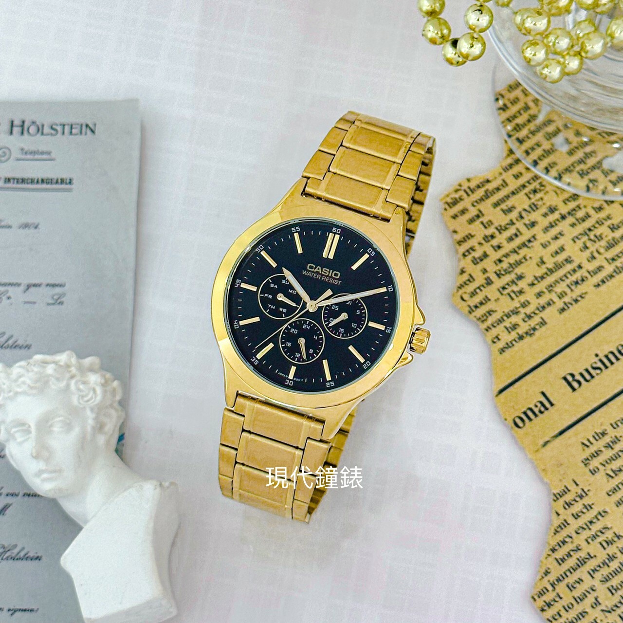 【CASIO 卡西歐】經典時尚三眼腕錶 MTP-V300G-1A 33.2mm 現代鐘錶