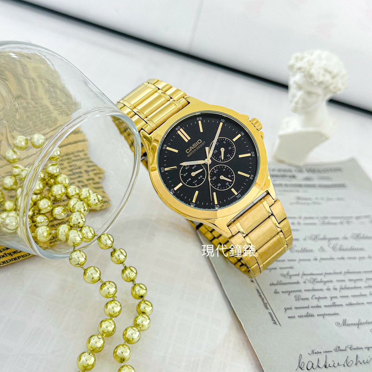 【CASIO 卡西歐】經典時尚三眼腕錶 MTP-V300G-1A 33.2mm 現代鐘錶