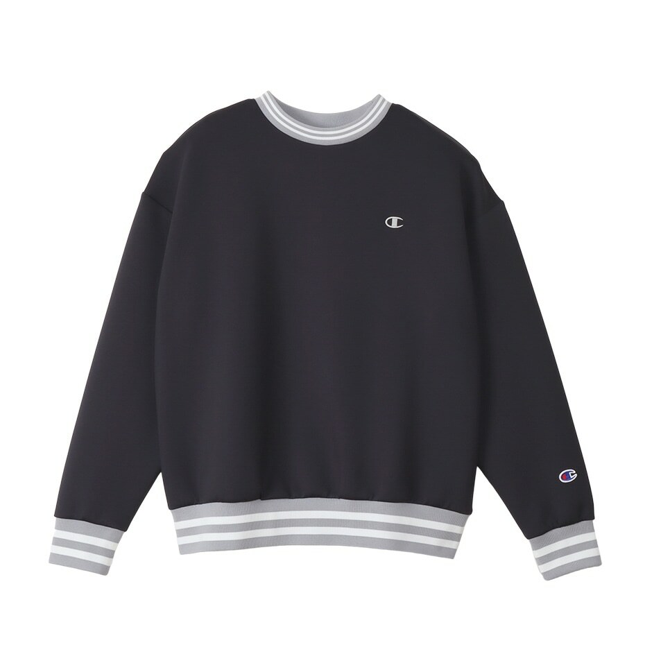 女款-CASUAL滾邊撞色長袖大學T-黑色（CW-Y005-090）