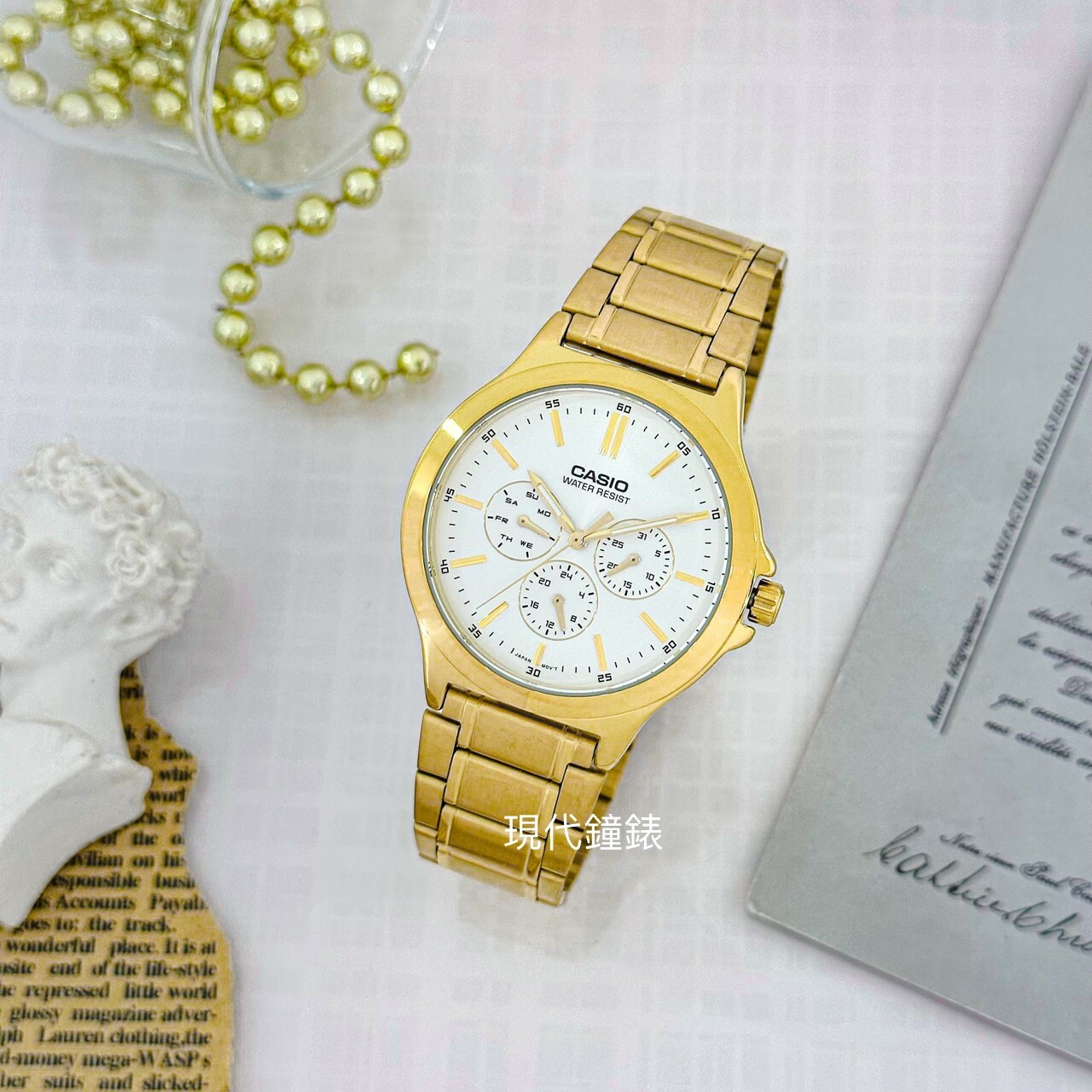 【CASIO 卡西歐】經典時尚三眼腕錶 MTP-V300G-7A 33.2mm 現代鐘錶