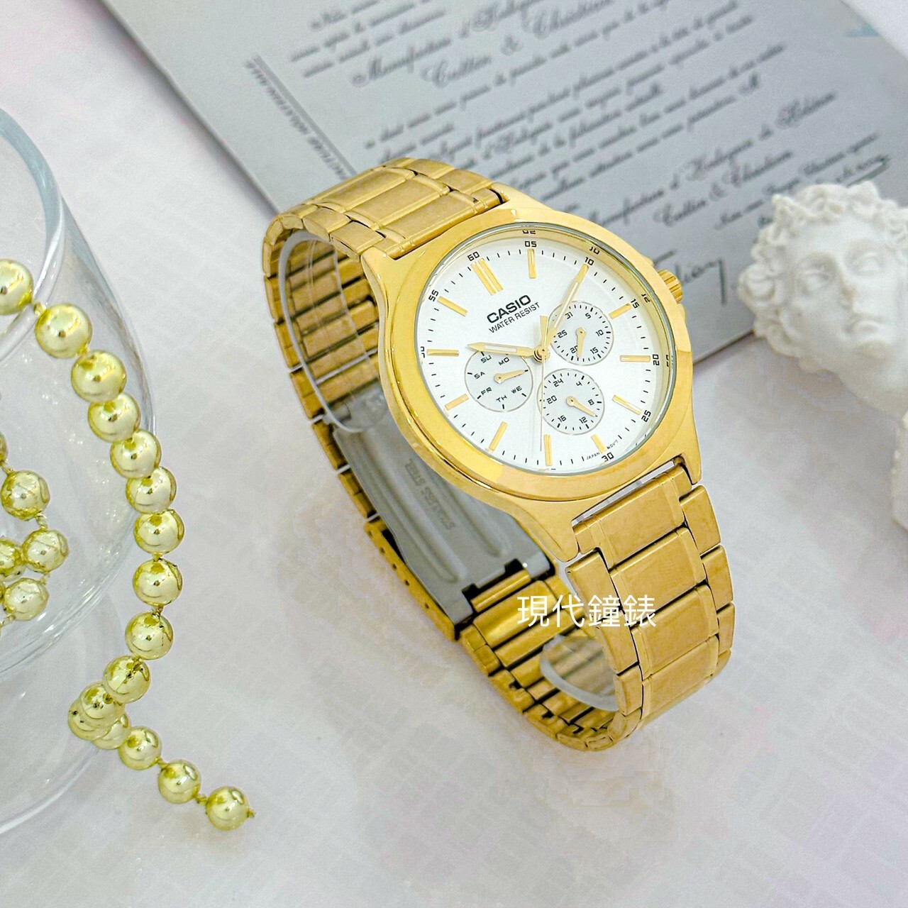 【CASIO 卡西歐】經典時尚三眼腕錶 MTP-V300G-7A 33.2mm 現代鐘錶