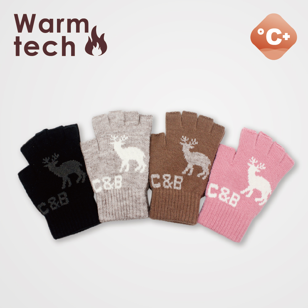 【肌暖】台灣製 女士麋鹿刺繡經典半指手套丨G1625H